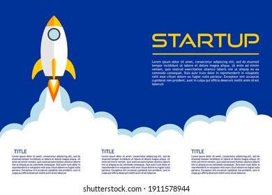 Illustration Template Of Rocket Startup. Layout For Print, Website And Flyer Or Brochure