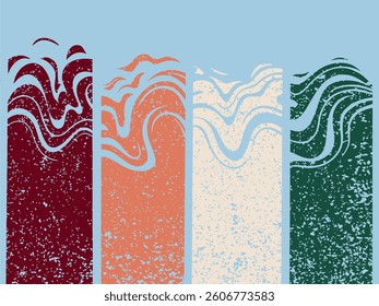 Illustration template silhouette colored like beach waves with retro feel