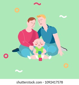 Illustration template vector with happy  gay family with child