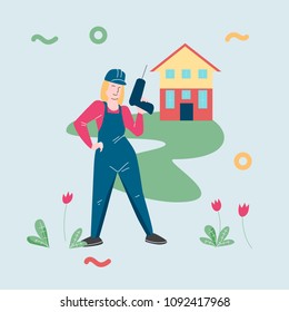 Illustration template vector with man holding a baby and cooking