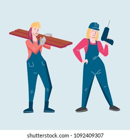 Illustration template vector with women working a builder