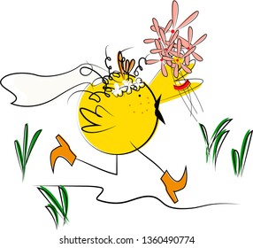 
Illustration template in which the bride is running for a wedding! Chicken in the form of a bride.