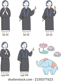 Illustration of a temple monk woman guiding you