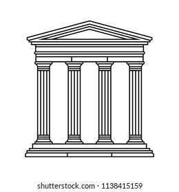 Illustration of temple, palace, house. Vector linear illustration, isolated. Black contour.