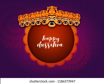 Illustration Of Ten Head Ravana With Frame For Happy Dussehra Background Poster Or Banner.