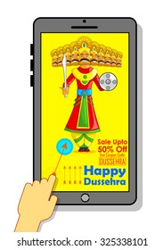 illustration of ten headed Ravana for Happy Dussehra mobile application sale promotion