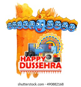 illustration of ten headed Ravana for Happy Dussehra sale promotion