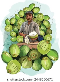 Illustration of tender coconut seller 