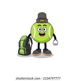 Illustration of tennis ball mascot as a hiker , character design