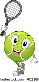 Illustration of a Tennis Ball Mascot Holding a Racket
