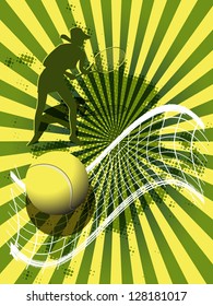 illustration, tennis ball on abstract green background