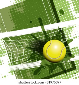 Illustration, Tennisball auf abstraktem grünem Hintergrund