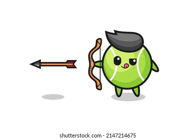 illustration of tennis character doing archery , cute design