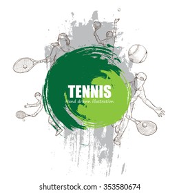 Illustration of Tennis. hand drawn.