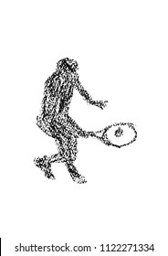Illustration of tennis player drawn with crayon