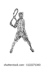 Illustration of tennis player drawn with crayon