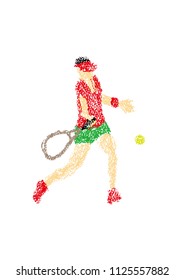 Illustration of tennis player drawn with crayon