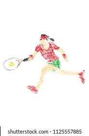 Illustration of tennis player drawn with crayon