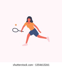 Illustration of Tennis player with tennis racket isolated on a light background. Flat style vector illustration