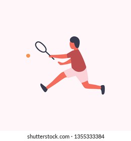 Illustration of Tennis player with tennis racket isolated on a light background. Flat style vector illustration