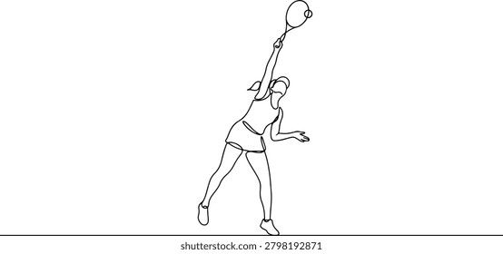 Illustration of tennis player serving the ball, elegant athletic movement hand drawn outline vector illustration.