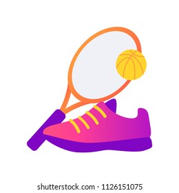 Illustration of a tennis racket and sneaker. Back to school and education icon isolated on white. Vector illustration. Element for infographic, decoration, banner, label, web design