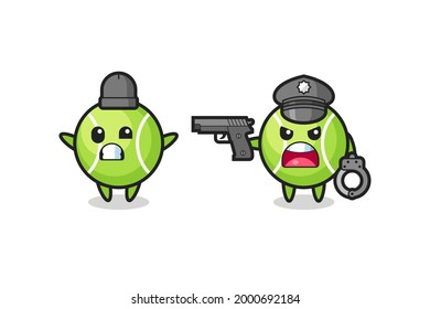 illustration of tennis robber with hands up pose caught by police , cute style design for t shirt, sticker, logo element