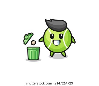 illustration of the tennis throwing garbage in the trash can , cute design