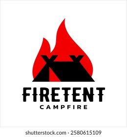 illustration of a tent in front of fire. good for any business related to outdoor activity.