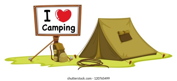 illustration of a tent and a notice board on a white background