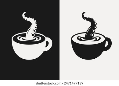 Ilustración de un tentáculo emergiendo de una taza de café.