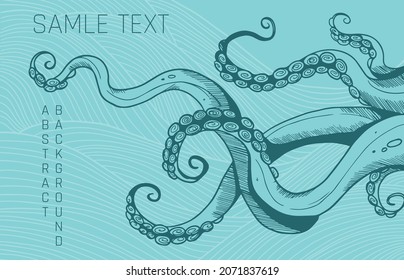 illustration with tentacles, graphic style. green and blue colours 