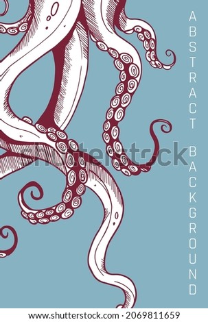 illustration with tentacles, graphic style. red, white and blue colours 