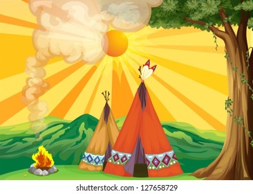 Illustration of tents in the woods