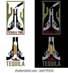 illustration of tequila with guns and cactus