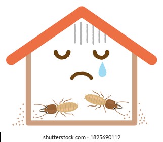 Illustration of termites devouring the house. Cartoon character illustration.
