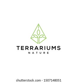 Illustration of terrarium sign formed by a series of abstract geometric lines with a plant inside