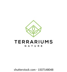 Illustration of terrarium sign formed geometric lines with a plant inside logo design