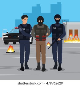 Illustration Of A Terrorist Arrested By Police