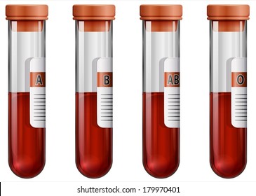 Illustration of the test tubes with blood samples on a white background