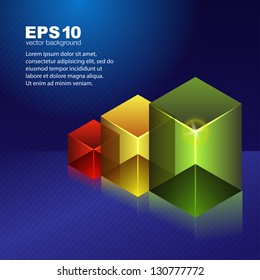 Illustration with text area and glossy transparent vector cubes.
