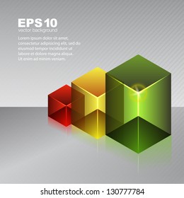 Illustration with text area and glossy transparent vector cubes.