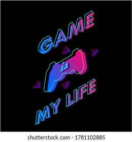 
illustration of text art vector. game is mylife. in blue, pink, purple, and Tosca