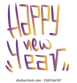 illustration text happy new year with hand draw style and trendy colors