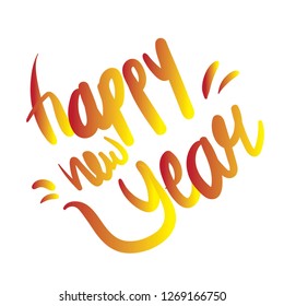 illustration text happy new year with hand draw style and trendy colors
