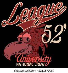 Illustration text League with patchwork and eagle cartoon urban design. college varsity style.