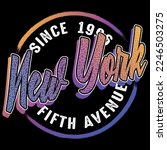 Illustration Text New York, Fifth Avenue, with texture, Fashion Design and gradient. of 90s.