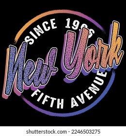 Illustration Text New York, Fifth Avenue, with texture, Fashion Design and gradient. of 90s.