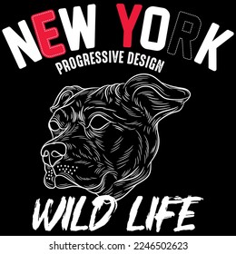 Illustration of Text New York Wild Life with Dog, Urban Style.