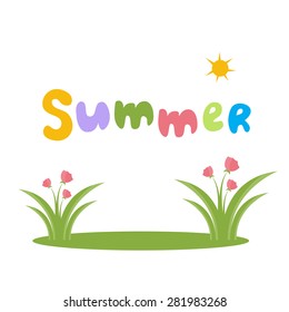Illustration of text summer with flowers. Vector